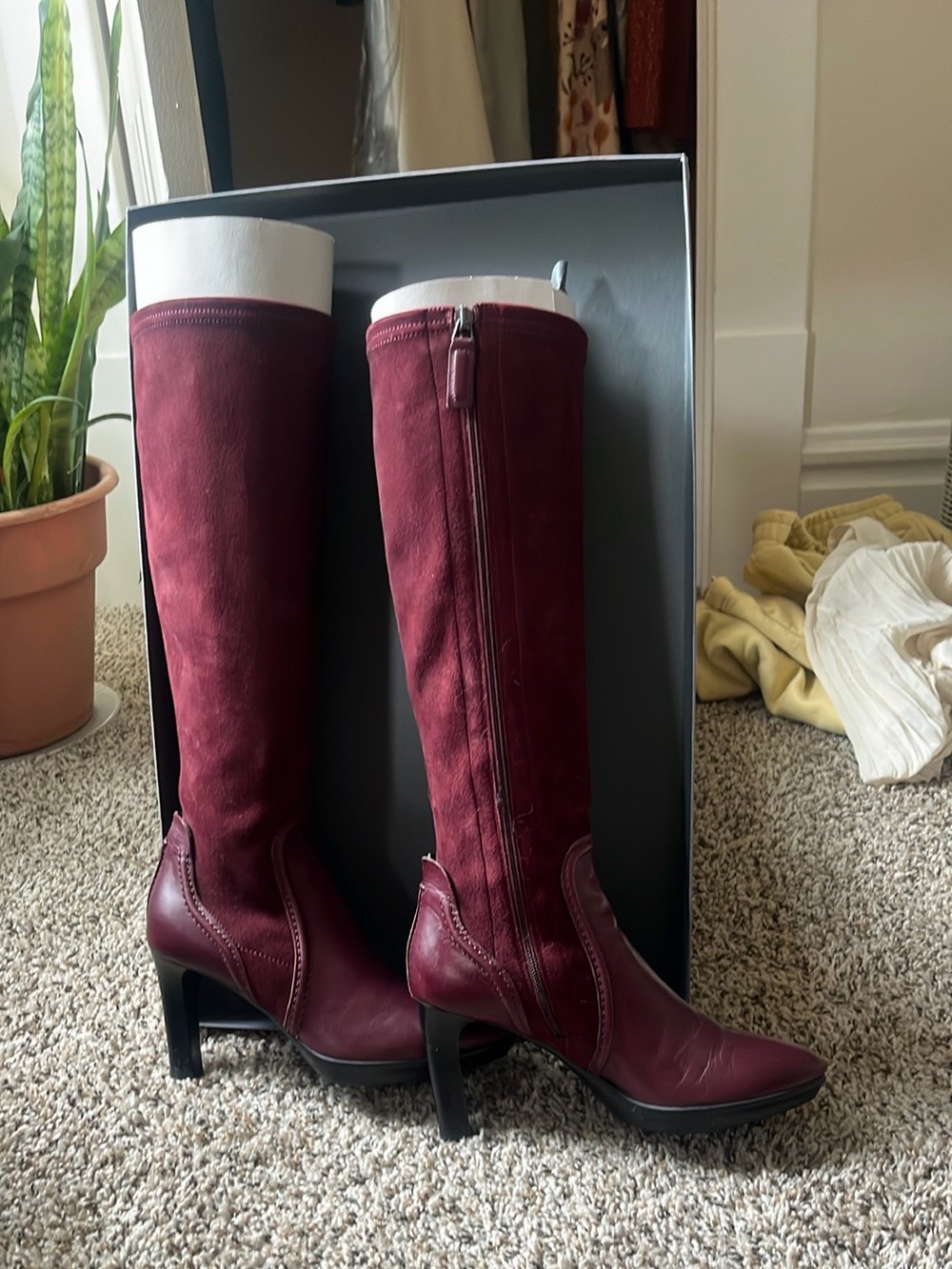 Aquatalia Burgundy Tall Knee-High Heeled Boots